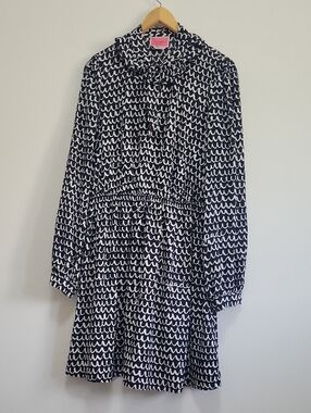 kate spade Black & White Wave Print Tie-Neck Long Sleeve Dress